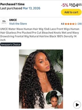 Sunice Water Wave Human Hair Wig - Black